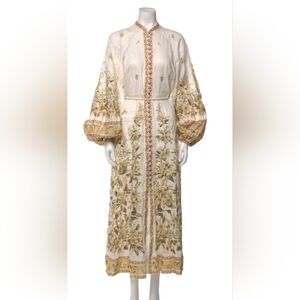 Elegant Floral Maxi Dress in Cream and Green